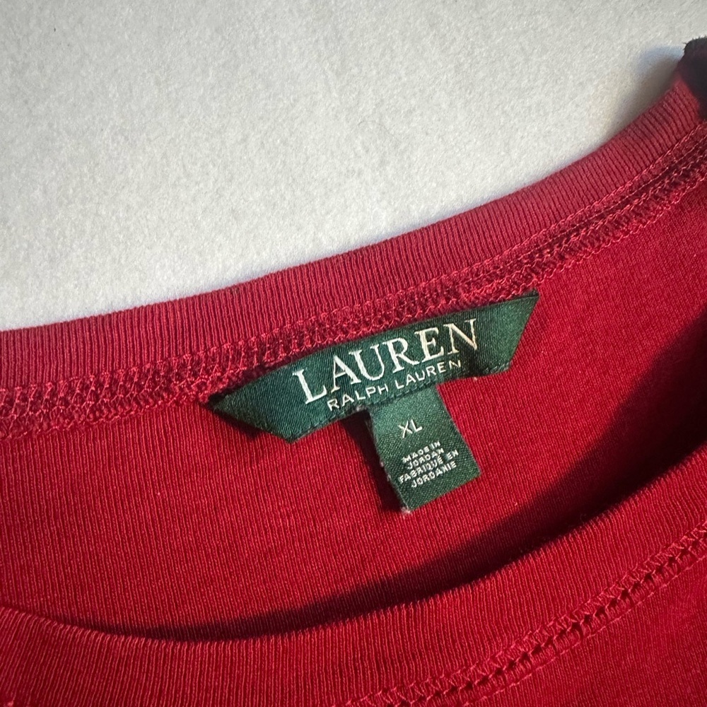 **SOLD**Lauren Ralph Lauren Red Long Sleeve Top w/ Suede Elbow Patches Women’s - Picture 3 of 6